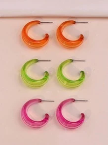 3對/套極簡開口耳環 - 彩色 - 查看 1
