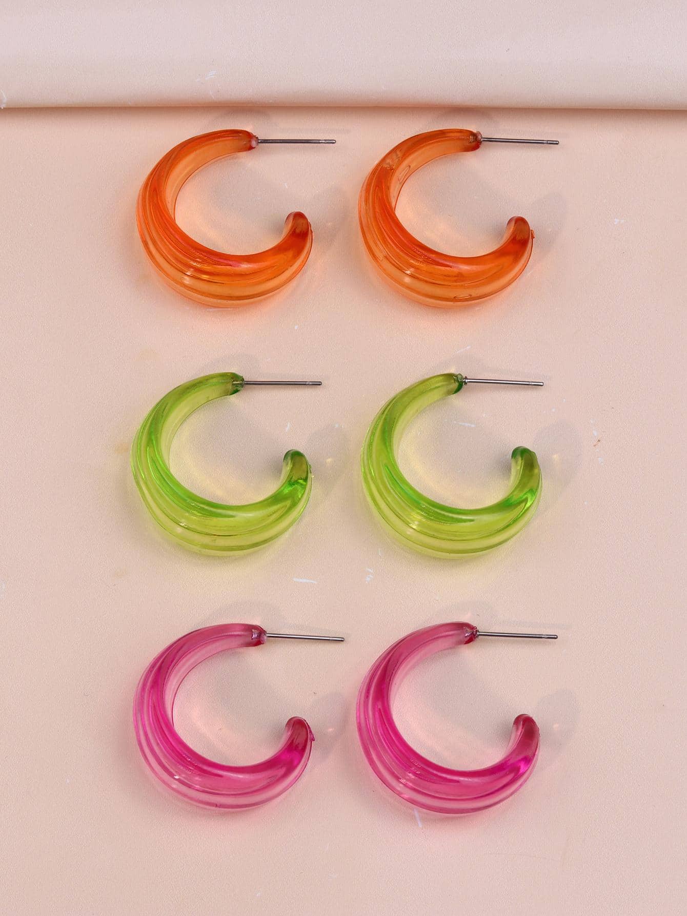 3對/套極簡開口耳環 - 彩色 - 查看 1