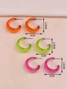 3對/套極簡開口耳環 - 彩色 - 查看 2