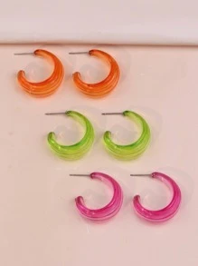 3對/套極簡開口耳環 - 彩色 - 查看 3