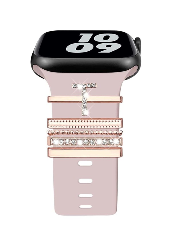 طقم (5 قطع) أطواق زخرفية متوافقة مع أربطة ساعة ذكية 20 ملم، أربطة سيليكون متوافقة مع 45 ملم،44 ملم،42 ملم،41 ملم،40 ملم،38 ملم ساعة أبل سلسلة 9 8 7 6 5 4 3 2 1 (دون حزام ساعة)