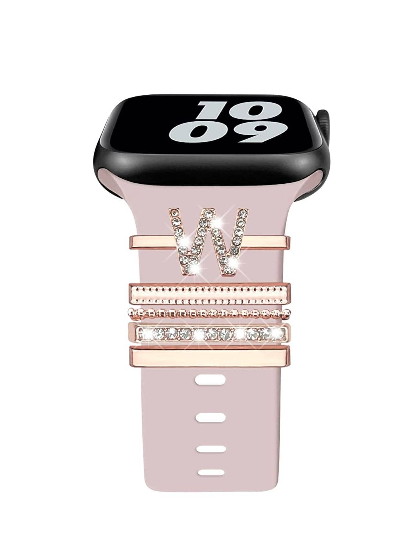 1 Bộ (5 chiếc) Dây đeo vòng trang trí đồng hồ thông minh 20mm tương thích, Dây đeo đồng hồ silicon tương thích với Apple Watch Series 9 8 7 6 5 4 3 2 1 45mm 44mm 42mm 41mm 40mm 38mm, Phụ kiện dây đeo đồng hồ kim loại đính kim cương (Không có dây đeo đồng hồ) - Hoa hồng vàng - Xem 1