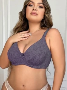 Plus Floral Print Underwire Bra - Grey - View 4
