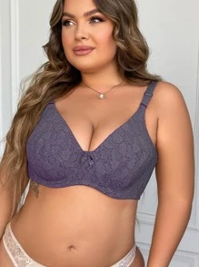 Plus Floral Print Underwire Bra - Grey - View 5