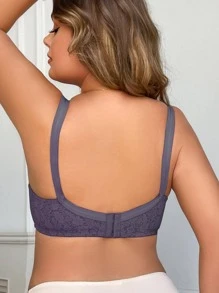 Plus Floral Print Underwire Bra - Grey - View 2