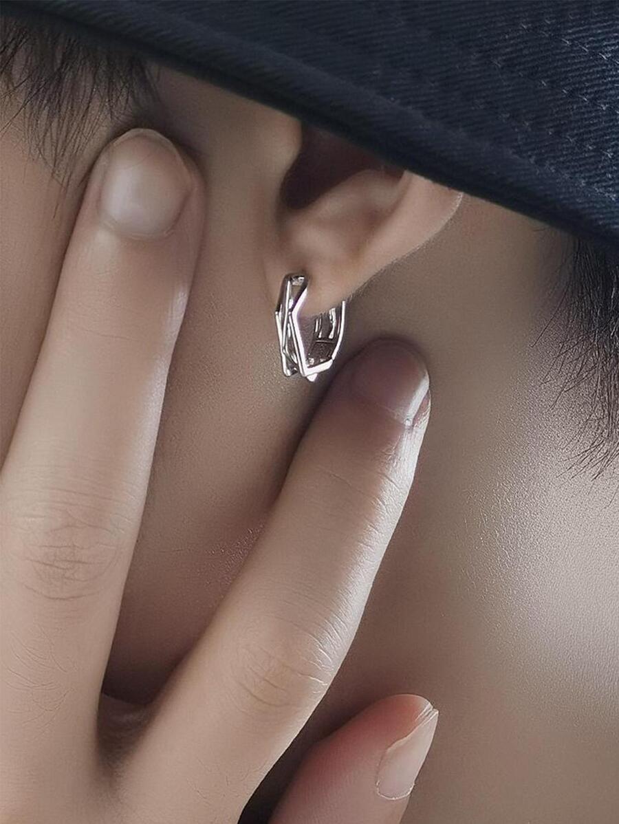 極簡圓耳環銅首飾類禮品 - 銀色 - 查看 1