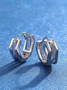 極簡圓耳環銅首飾類禮品 - 銀色 - 查看 2