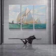 3 Panel Canvas Wall Art Prints - Big Sail Boat on Ocean Landscape Painting Modern Nordic Simplicity Wall Decor/Home Decoration & Ready to Hang - Tác phẩm nghệ thuật-01 - Xem 1