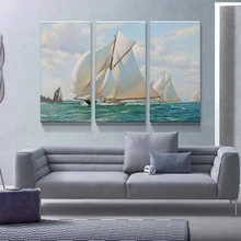 3 Panel Canvas Wall Art Prints - Big Sail Boat on Ocean Landscape Painting Modern Nordic Simplicity Wall Decor/Home Decoration & Ready to Hang - Tác phẩm nghệ thuật-01 - Xem 2