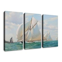 3 Panel Canvas Wall Art Prints - Big Sail Boat on Ocean Landscape Painting Modern Nordic Simplicity Wall Decor/Home Decoration & Ready to Hang - Tác phẩm nghệ thuật-01 - Xem 5