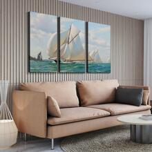 3 Panel Canvas Wall Art Prints - Big Sail Boat on Ocean Landscape Painting Modern Nordic Simplicity Wall Decor/Home Decoration & Ready to Hang - Tác phẩm nghệ thuật-01 - Xem 3