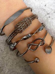 5pcs/set Leaf Decor Bracelet - Gun Black - View 1