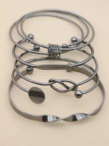 5pcs/set Leaf Decor Bracelet - Gun Black - View 4