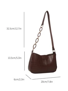 女士迷你鳄鱼纹压花时尚单肩包 - 棕色 - 查看 9