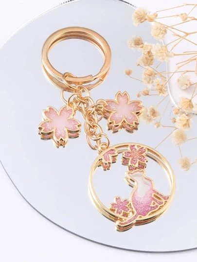 1 件花卉和猫咪饰物钥匙扣汽车配件包饰学校可爱哥特 Y2k 圣诞礼物创意包饰挂绳带身份证夹汽车配件包饰