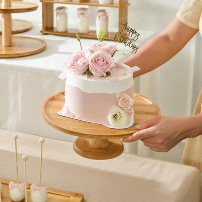 Bamboo High Feet Cake Stand And Paper Cupcake Holder Set,Kitchen,Christmas Gift