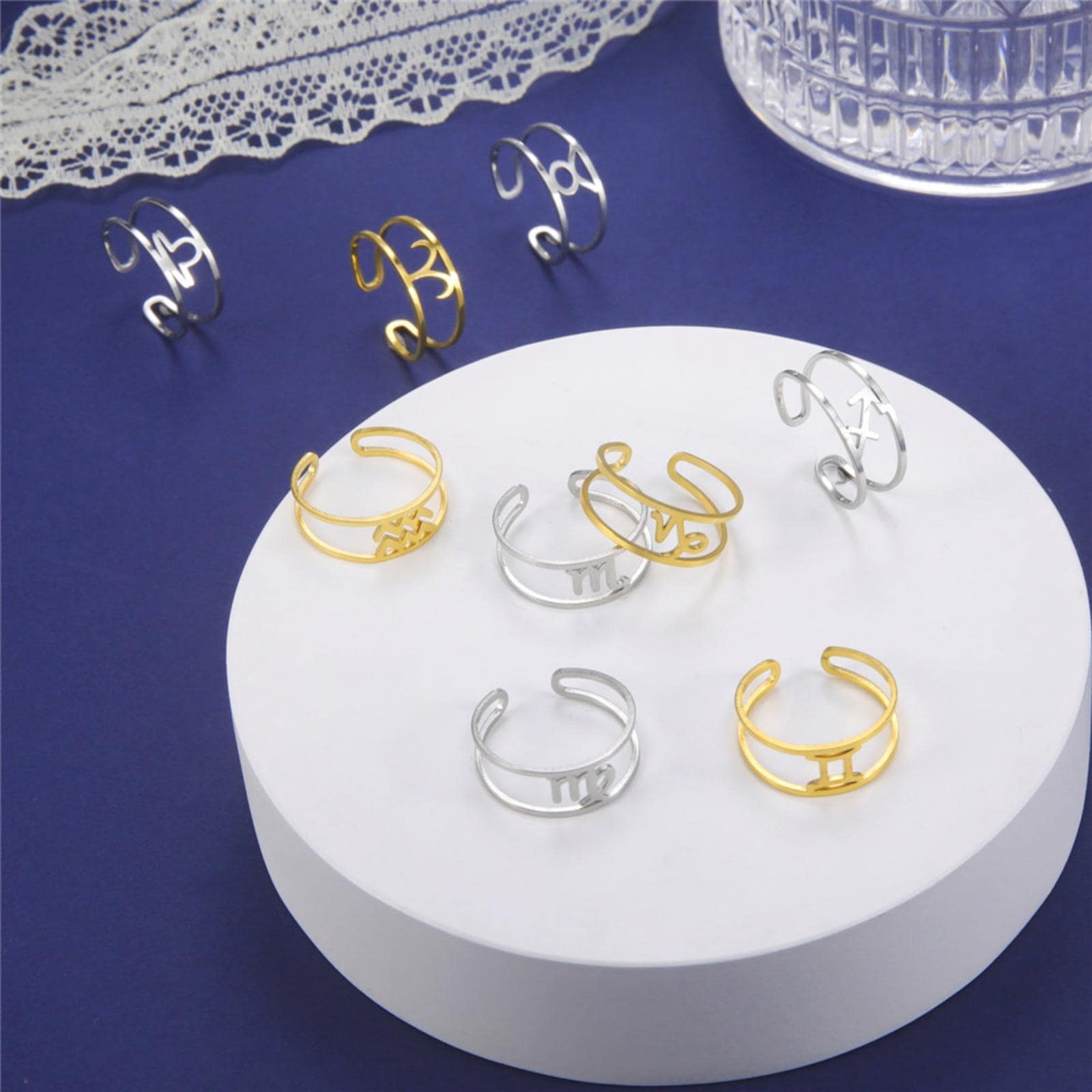 1只不鏽鋼空心十二生肖開口指環-情侶配對,時尚個性化珠寶首飾 - 銀色 - 查看 1