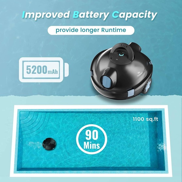 TASVAC Cordless Robotic Pool Cleaner, Automatic Pool Vacuum, 90 Mins