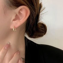 Three Pairs Of Unique And Subtle Style Women's Delicate And Minimalist Earrings Set - Yellow Gold - View 4