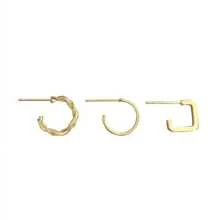 Three Pairs Of Unique And Subtle Style Women's Delicate And Minimalist Earrings Set - Yellow Gold - View 5