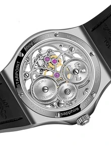 Haofa 1pc Black Rubber Strap Fashionable Tourbillon Water Resistant Hollow Out Round Dial Mechanical Watch, For Daily Decoration - Black - View 3