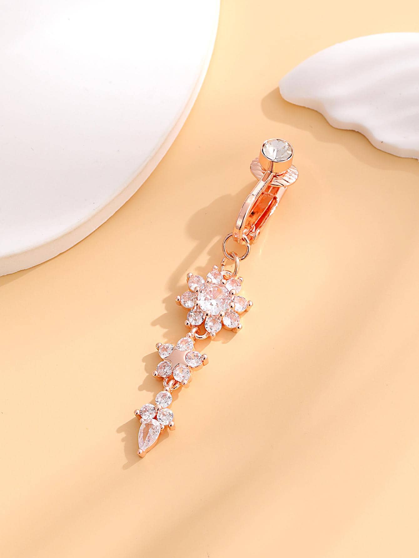 Vòng Bụng Đính Đá Cubic Zirconia Họa Tiết Hoa - Hoa hồng vàng - Xem 1