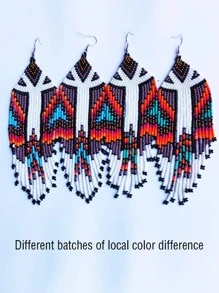 1雙編織種子釘珠長流蘇服裝適合女士 - 彩色 - 查看 6