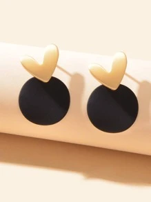 Heart & Round Drop Earrings Valentines,Mom,Mother,Mother's Day,Gift - Black - View 5