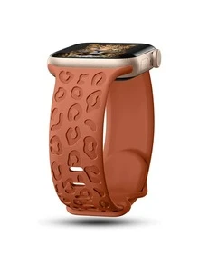 雕刻表带适用于 45 毫米 44 毫米 42 毫米 41 毫米 40 毫米 38 毫米，豹纹花卉波西米亚图案柔软硅胶表带适用于 Watch Series 10 9 8 7 6 5 4 3 2 1 SE，男女通用 - 棕色 - 查看 2