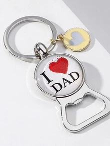 1pc Men Letter & Heart Pattern Beer Opener & Round Charm Fashion Keychain For Father's Day Gift - Silver - View 2