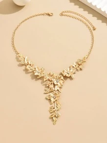 花朵裝飾Y字項鍊 - 金黃色 - 查看 2