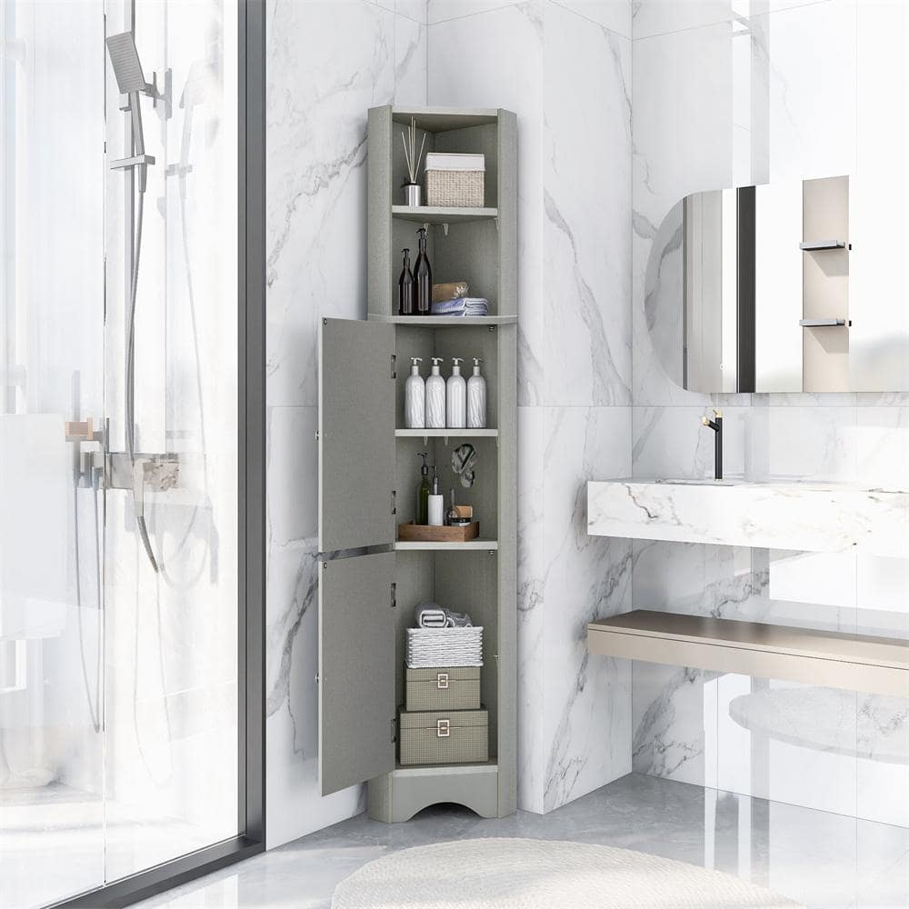 Tall Bathroom Corner Freestanding Storage with Doors