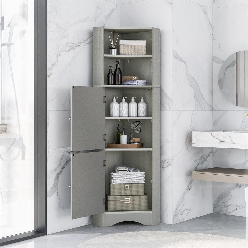 Tall Bathroom Corner Freestanding Storage with Doors