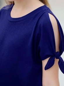 Tween Girl Summer Knot Cuff Solid Tee