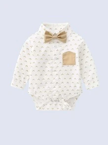 BOARNSEORL Baby Boy Allover Print Bow Front Bodysuit & Suspender Trousers - Multicolor - View 4