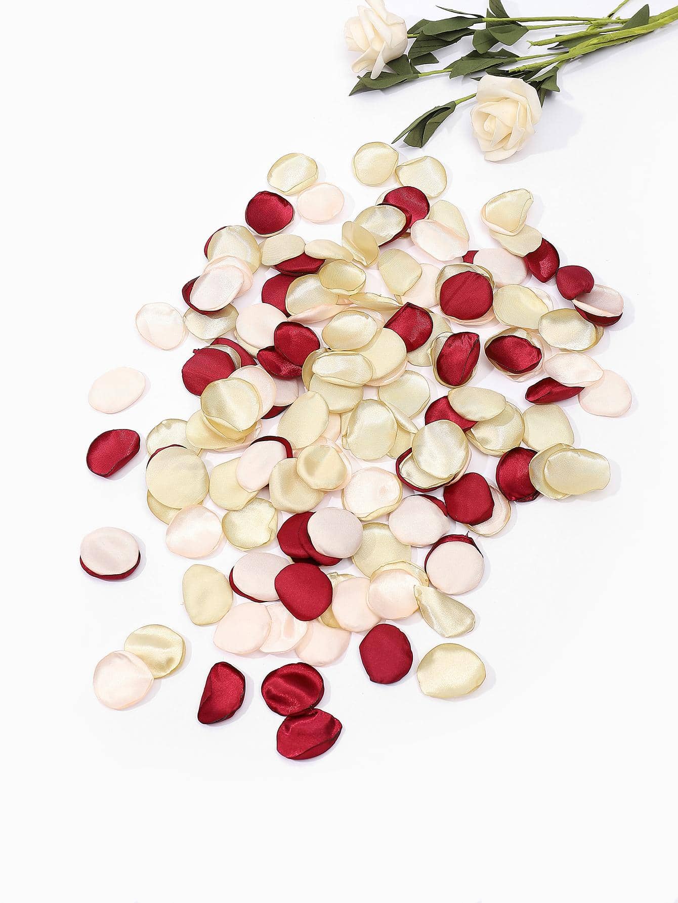 200入組人造絲綢絹織玫瑰花瓣,適用於婚禮、發光奶油花瓣,派對diy裝飾