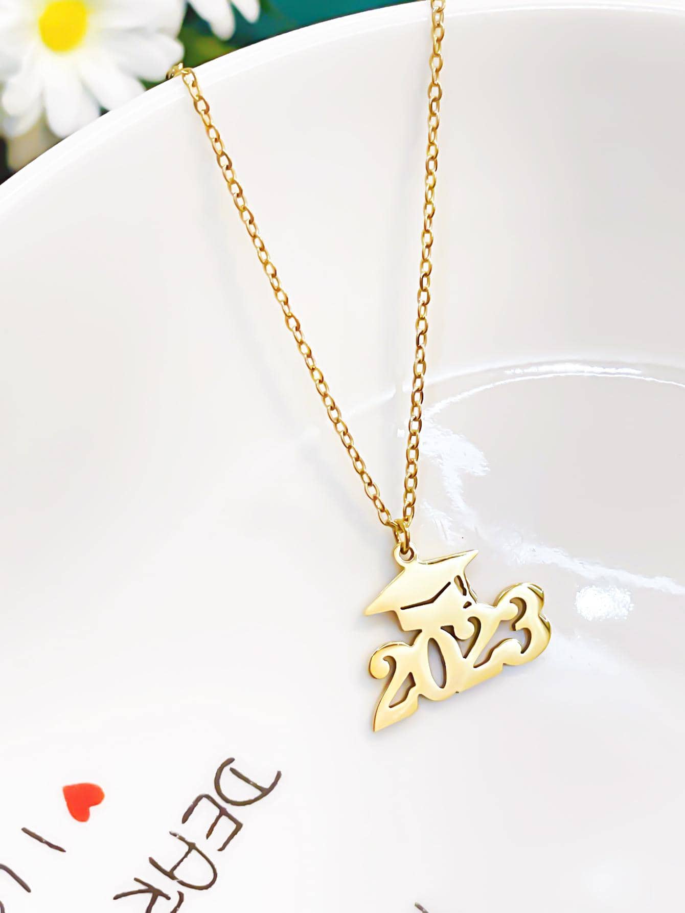 男士數字吊墜項鍊,適用於首飾類禮品和派對 - 金黃色 - 查看 1