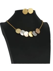 Bộ trang sức bông tai mặt dây chuyền ba màu bằng thép không gỉ hợp thời trang dành cho nữ - Nhiều màu - Xem 1