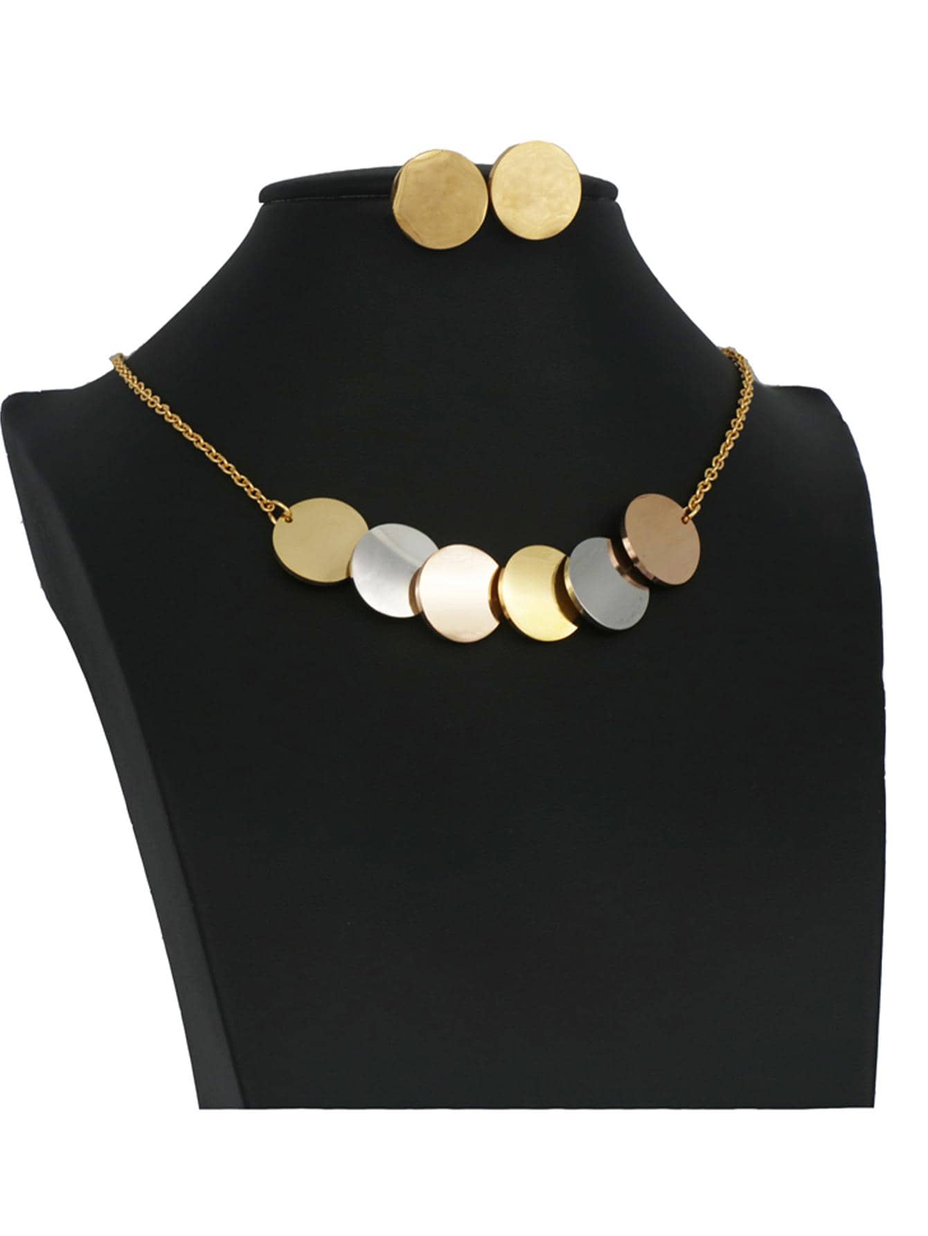 Bộ trang sức bông tai mặt dây chuyền ba màu bằng thép không gỉ hợp thời trang dành cho nữ - Nhiều màu - Xem 1