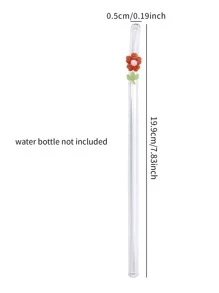 3pcs Flower Detail Straw, Clear Reusable Glass Straw For Drinking - Clear - View 5