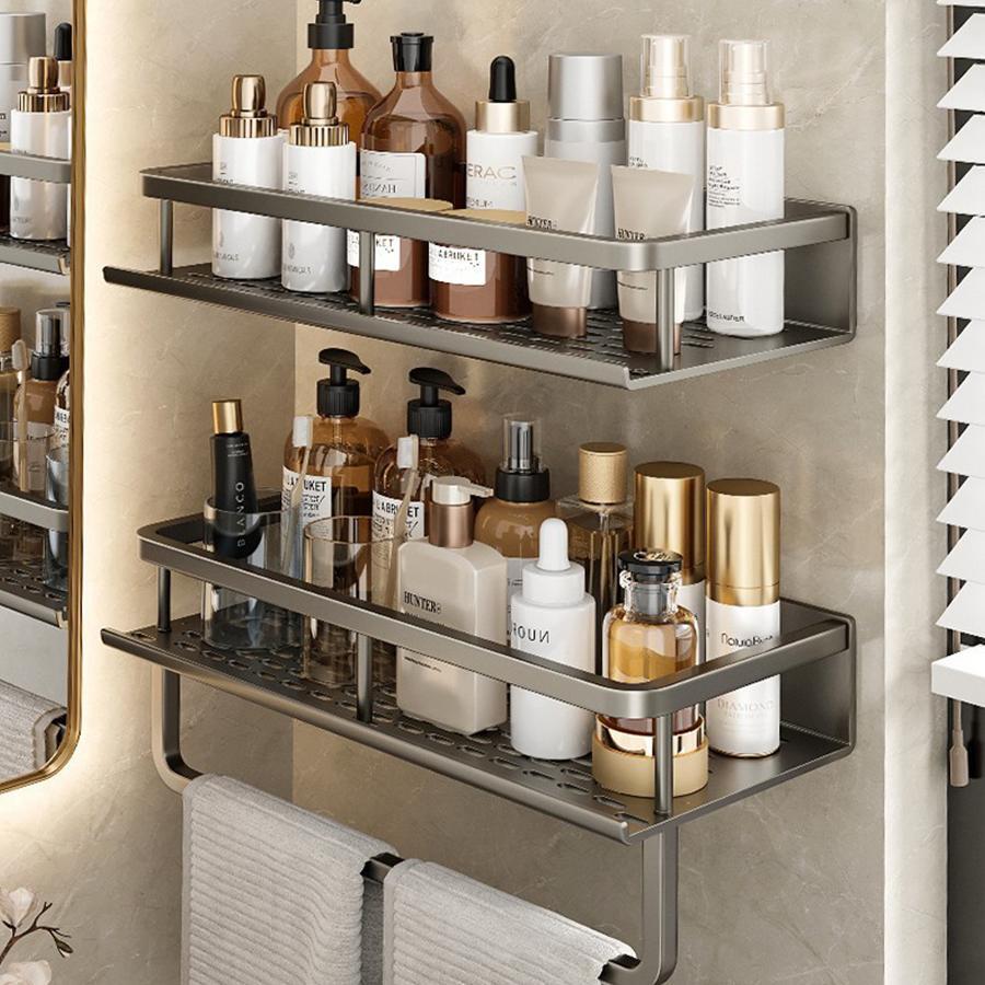 1 件免钻铝合金浴室收纳架，现代浅灰色搁架收纳单元，适用于浴室洗衣房 - 淺灰色 - 查看 1