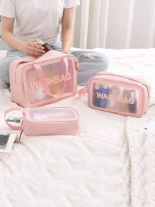3入組信件圖形防水化妝袋套裝,適用於旅行化妝袋、學校用品、大學宿舍用品、郵輪必備、海灘袋、海灘毛巾、整理包、海灘配件、假期必備品、夏季必備品、度假必備品 - 粉色 - 查看 5
