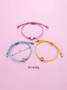 3pcs/set Colorful Zinc Alloy Oil Drop & Wax Cord Braided Bracelet With Heart, Rainbow, Smile Face Charm For Girls, Daily Wear Jewelry Gift - Multicolor - View 5