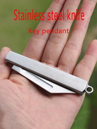 1pc Men's Stainless Steel Folding Knife Keychain Pendant For Thanksgiving Party Gift, Household Use, Cutting Fruits, Opening Packages And Delivering To Friends And Family