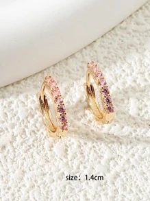 1pair Cubic Zirconia Cooper Mini Hoop Earrings For Women - Pink - View 3