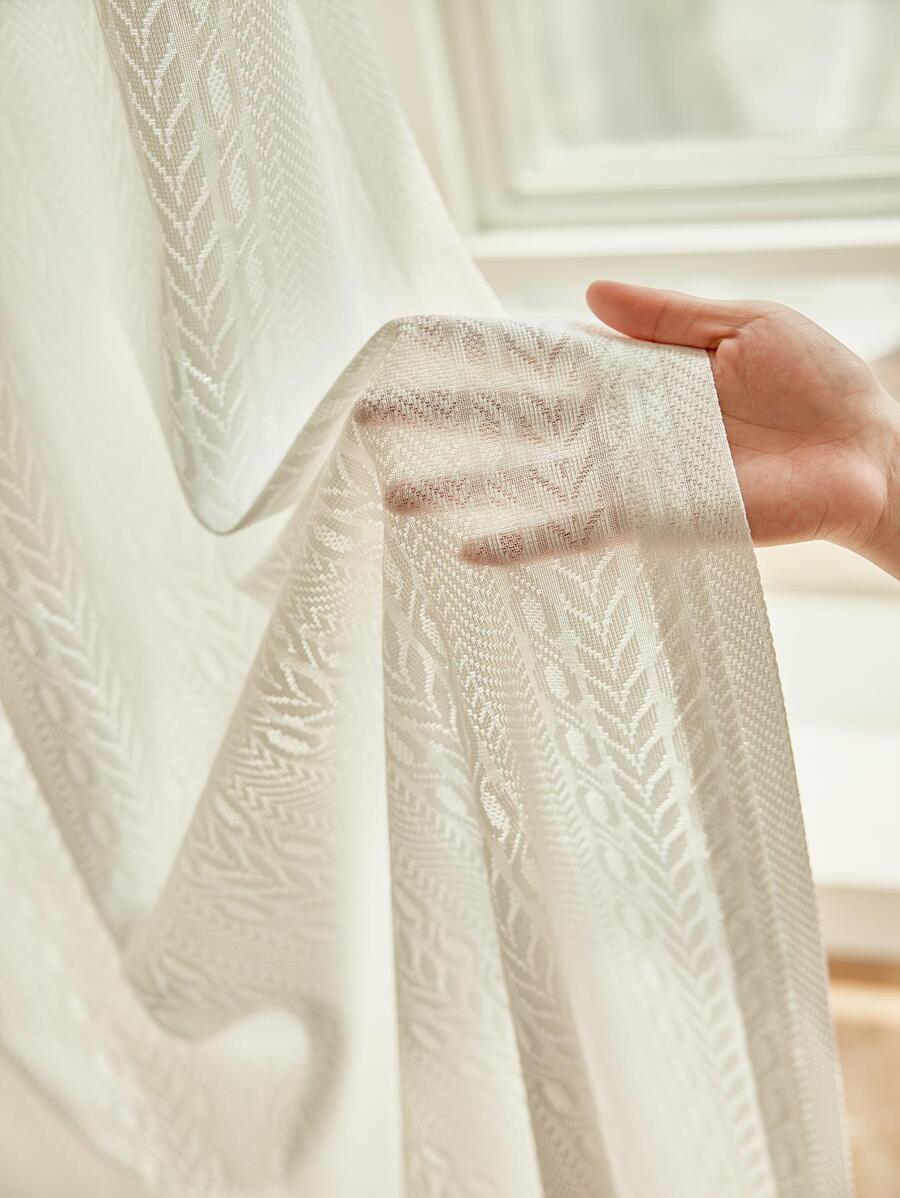 Solid Single Panel Sheer Curtain, Modern Polyester Light Filtering Privacy Sheer Curtain For Living Room And Bedroom - White - View 1