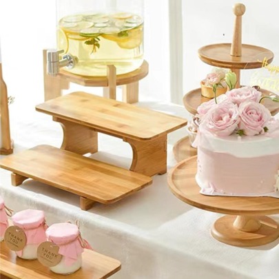 طقم حامل كعك مستطيل من الخيزران والخشب من طبقتين/ثلاث طبقات، هدية عيد الميلاد