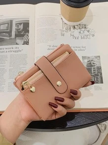 Litchi Embossed Snap Button Pink For Women Wallet Purse Wallet Small Wallet - Pink - View 1