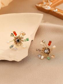 Bông tai đính đá Zirconia & trang trí hoa - Nhiều màu - Xem 3
