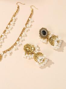 1 Cặp bông tai hình giọt nước phong cách Bohemian cổ điển phóng đại, bông tai cổ điển độc đáo, phụ kiện dự tiệc thời trang - Vàng - Xem 3